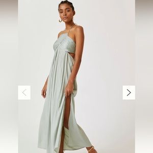 Anthropologie Mint color Halter Tie-Back Maxi Dress
